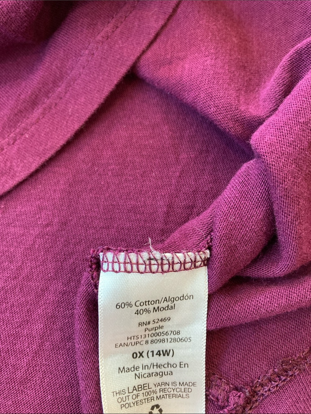 Terra & Sky Short Sleeve V Neck Tee Purple 0X - Picture 3 of 5